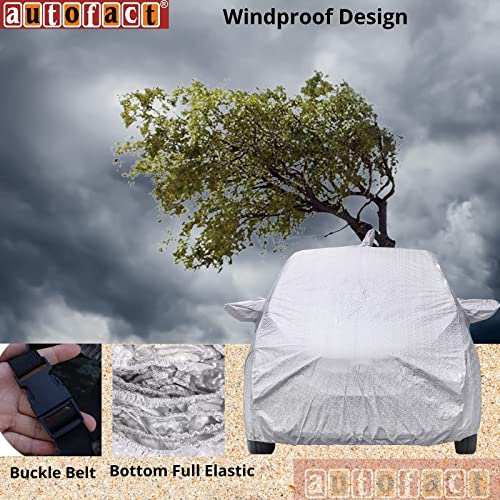 Image of Autofact Waterproof Car Body Cover Compatible with Maruti Baleno (2015 to 2021) with Mirror and Antenna Pockets (Silver).