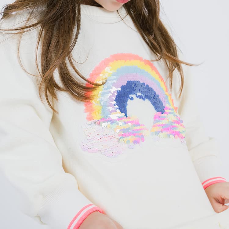 Girls Rainbow Sequin Dress Cotton Toddler Boden Dresses Ivory3