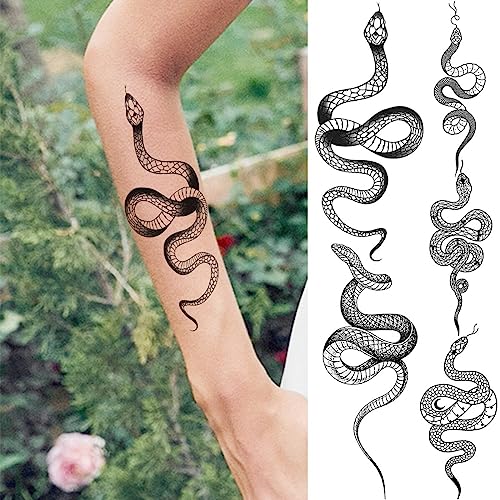 Realistic Black Snake Forearm Emporary Tattoos For Women Adult Men Serpent Tattoo Sticker Body Art Washable Tatoos Paper