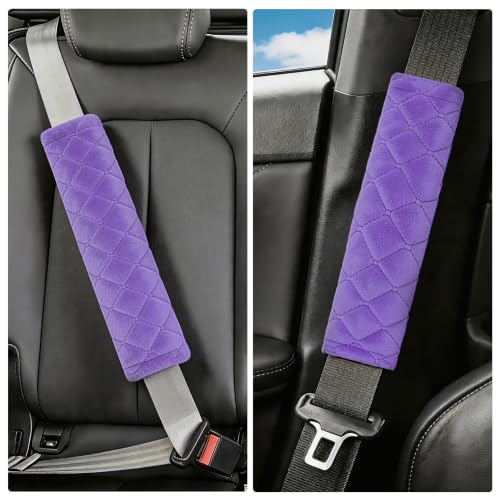 Image of Amooca Soft Auto Seat Belt Cover Seatbelt Shoulder Pad Cushions 2 PCS Universal Fit for All Cars and Backpack for a More Comfortable Driving Violet