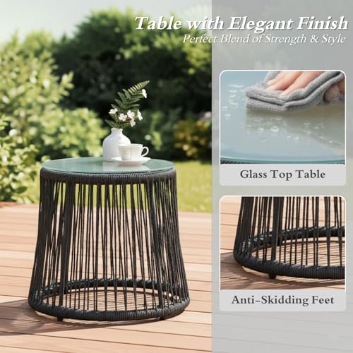 Image of DEVOKO Outdoor Patio Garden 3 Piece All Weather Water Resistant Furniture with Cushion & Center Table for Balcony, Backyard, Lawn, Terrace (Dark Grey & Grey)