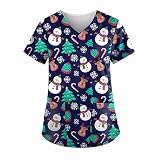Yacyrtt Scrubs pour Femme Travail Hiver Patineuse Scrubs A Imprimé Confortable Une Lignes Col Scrubs Famme Cintrée Humour Manches Courtes Coton Marine
