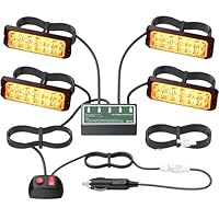 EYPINS 4X 12 LED Frontblitzer, Blinklicht Stroboskop Warnlicht Warnleuchte Notfall Warnung Blitzer Dash Strobe Orange 48W 8Modi IP65 für 12/24V Truck Traktor KFZ LKW Emergency Gabelstapler, E-Mark E57