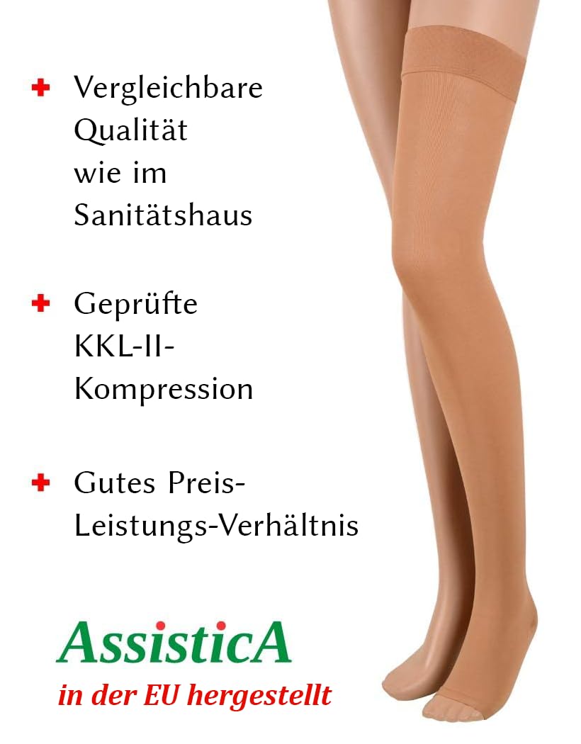 Kompressionsstrümpfe Klasse 2, 23-32 mmHg, 170-182 cm/L, Beige | KKL II, Lang, mit offener Spitze, für Damen & Herren, medizinische Stützstrümpfe bei Krampfadern
