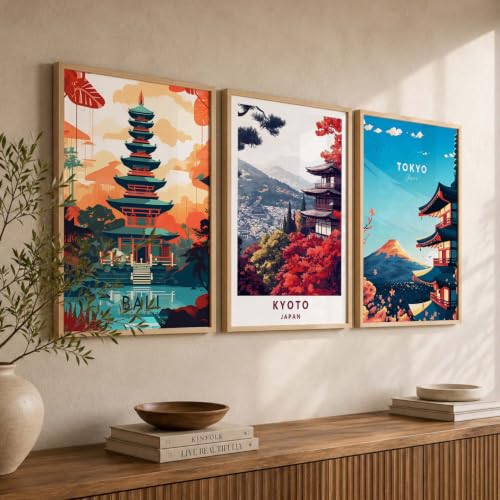 Image of kotart Japanese City View Wall Framed Posters | Aesthetic Japan Theme City View Framed Poster for Living Room Bedroom Gaming Room Studio Wall Decor Set Of 3 (10X13 inch)