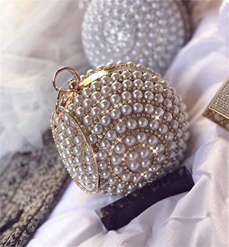 Tngan Womens Evening Bag Round Ball Wedding Handbag Artificial Pearl Purse Golden #TOP3