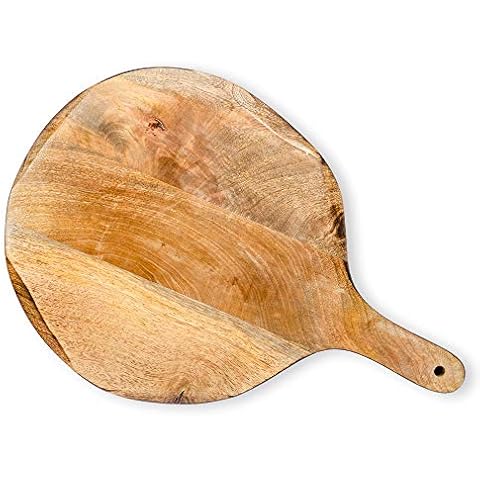 GoCraft Round Wooden Cutting Board | Mango Wood Pizza Peel | Chopping, Prep, Serve Board | Charcuterie Platter - 16" x 11" Cover