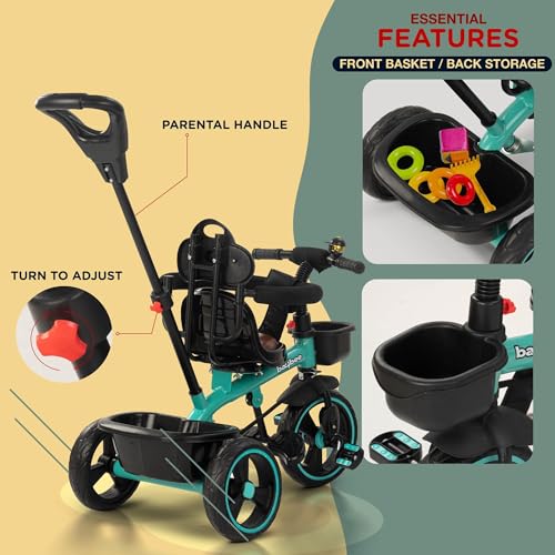 Image of Baybee Albine 3 in 1 Baby Tricycle for Kids | Smart Balanced Tricycles with 180 Reversable seat, Parental Handle, Safety Guardrail & Cushion seat | Kids Cycle for 2-5 Years Boy Girl (Green)