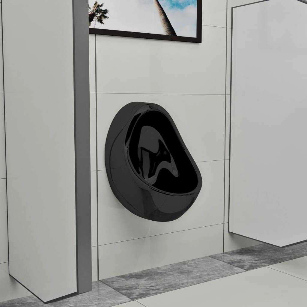 INLIFE Urinario de pared con válvula de descarga de cerámica, negro, 12,3 kg, 143992