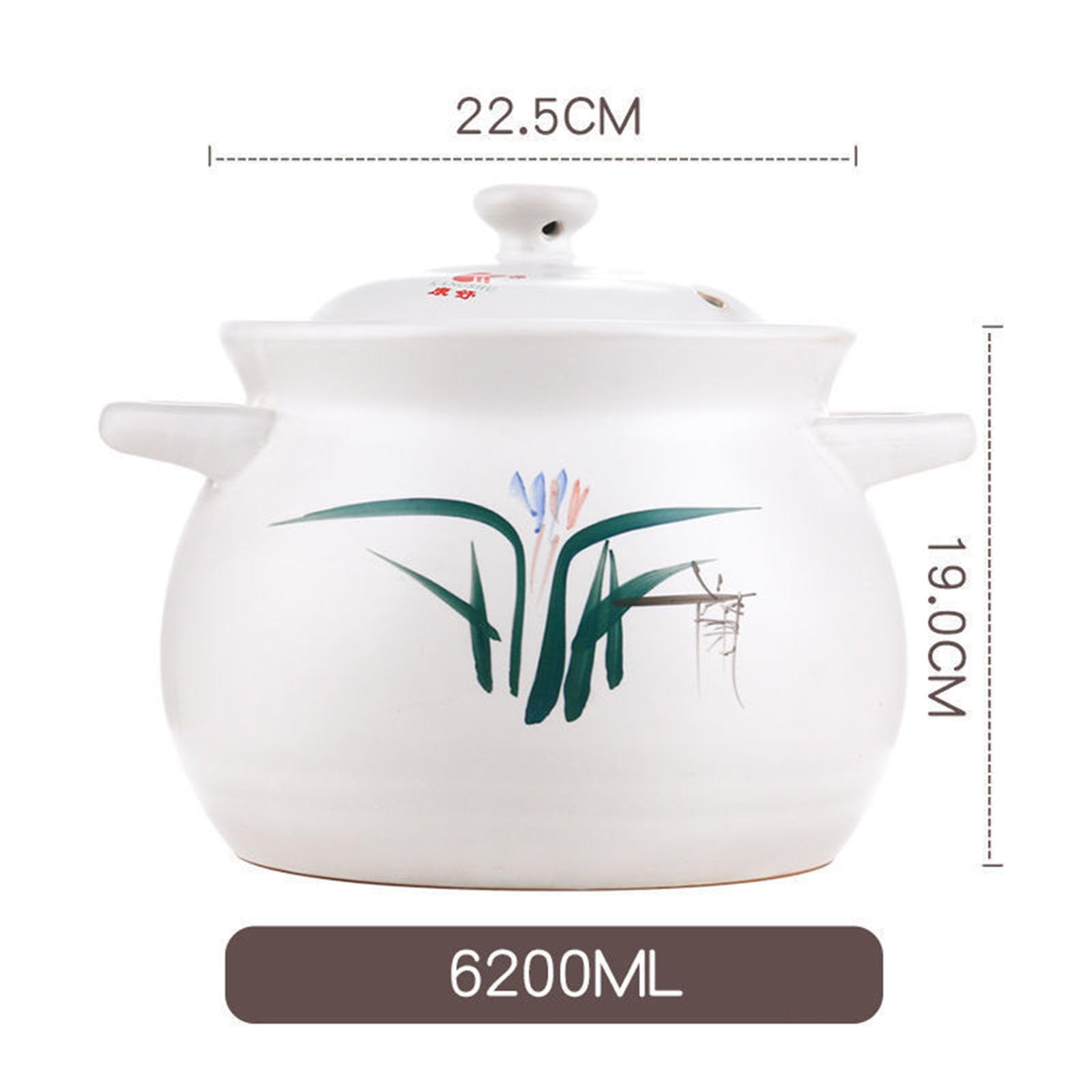 Olla de cerámica de barro con tapa para hacer guisos, gachas, sopa, 6,2 l