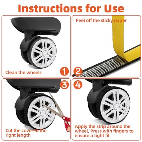 Adhesive Silicone Luggage Wheel Covers 8 Pack, Cuttable Silent Protection Suitcase Wheel Protection Covers,Fits Most Suitcases & Office Chair Casters,Durable, Shock Absorption, Waterproof (Black)3