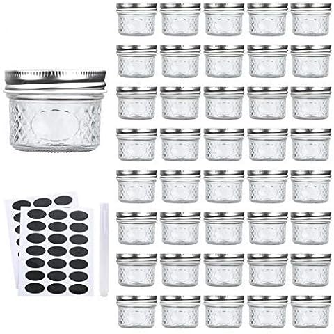 Accguan Mini Mason Glass Canning Jars,4 OZ Jelly Jars With Regular Lids（Silver,Ideal for Honey,Jam,Wedding Favors,Shower Favors,Small Pice Jars 40 PACK Cover
