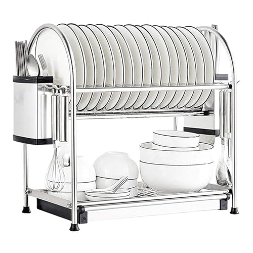 HANELREEZD Rejillas for secar Platos, 2 títulos, Rejillas for Platos de Acero Inoxidable for encimera de Cocina Estrecha, con Clips for Cuencos y Platos escurreplatos(55cm)