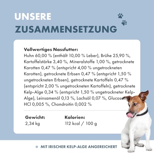 Irish Pure Premium Junior Nassfutter für Hunde | 6 x 390g | irisches-Huhn | Vitamine | Getreidefrei | Sensitiv | mit Superfood Kelp-Alge | Nassfutter für alle Rassen