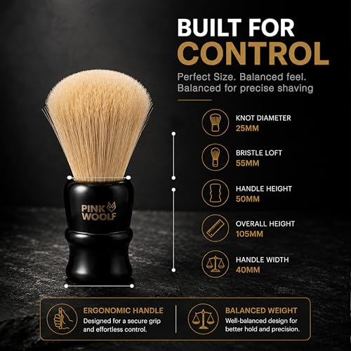 Image of Pink Woolf Boar Shaving Brush for Men | Natural Bristles for Rich Lather & Gentle Exfoliation | Traditional Wet Shaving Brush for Soap & Cream (Shaving Brush (Black Acrylic Handle), 1)