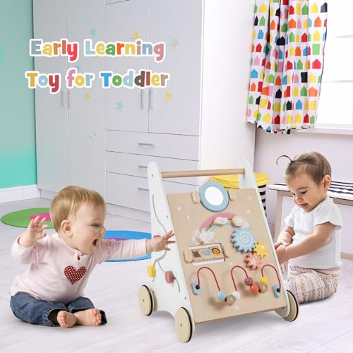 Miniatura 8 de Fantask Andador 7 En 1 De Madera, Con Caja De Almacenamiento, Color Blanco, Con Tablero De Juego, Espejo Y Bloques De Construcción, Para Bebés A Partir De 1 Año
