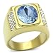 Men's Yellow Gold Tone IP Light Blue Oval simulated Stone Ring