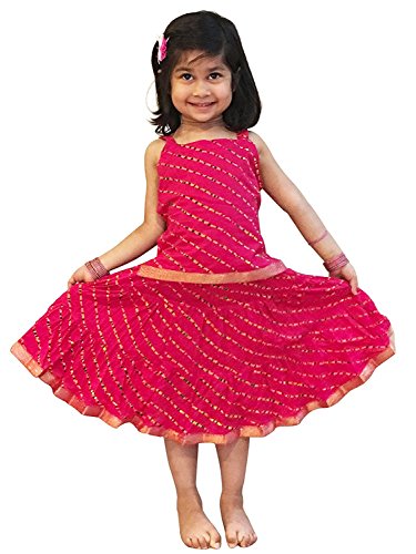 Image of DIAMO Girl's Jaipuri Lahariya Block Print Skirt and Top