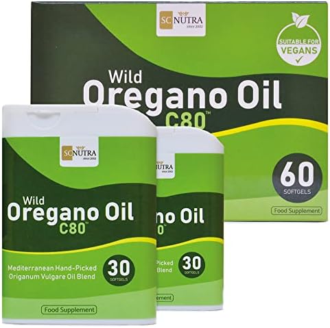 sc nutra Wild Oregano Oil C80 Vegan Softgels - Containing only Two Ingredients Organic Oregano Oil & Organic Extra Virgin Olive Oil - 80% Carvacrol (Sweet Cures)