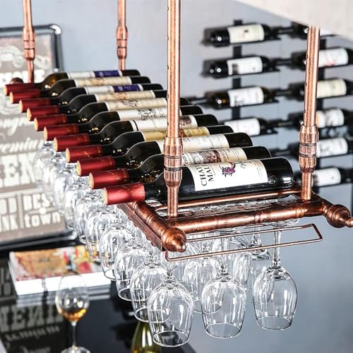 Porte-bouteille suspendu réglable en métal industriel et verre cuivre