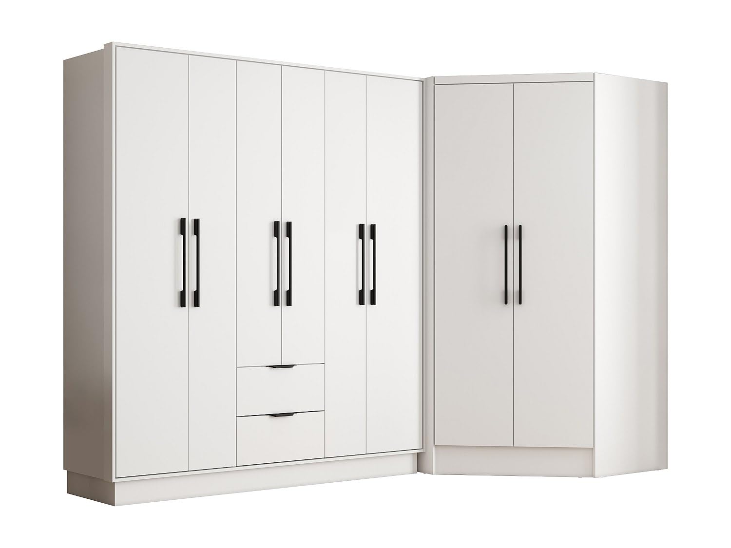 Vente-unique - Armadio angolare 8 ante e 2 cassetti L263 cm Bianco - FEOVA