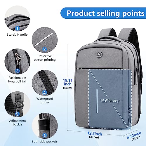 OIWAS Travel Laptop Backpack, Lightweight Business Work Backpack for Men 15.6inch Carry On Backpack with USB Port, 32.8L Large Airline Approved Laptop Daypack (Grey)4