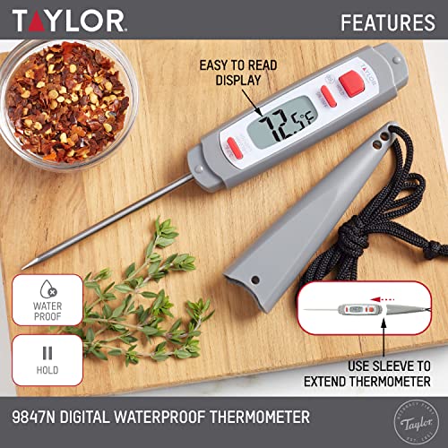 Taylor Waterproof Digital Instant Read Meat Food Grill Bbq Kitchen Cooking Thermometer, Comes With Sleeve Extender And Lanyard #TOP2