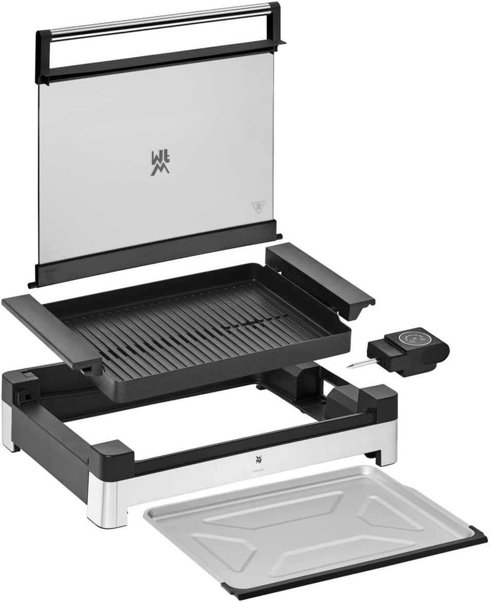 WMF Barbecue da Tavola con Coperchio in Vetro, Lono, Barbecue in Acciaio Inox 18/10, con Piastra Antiaderente, Termostato Removibile, Potenza fino a 2200W per Pietanze Veloci e Deliziose WMF Barbecue da Tavola con Coperchio in Vetro, Lono, Barbecue in Acciaio Inox 18/10, con Piastra Antiaderente, Termostato Removibile, Potenza fino a 2200W per Pietanze Veloci e Deliziose