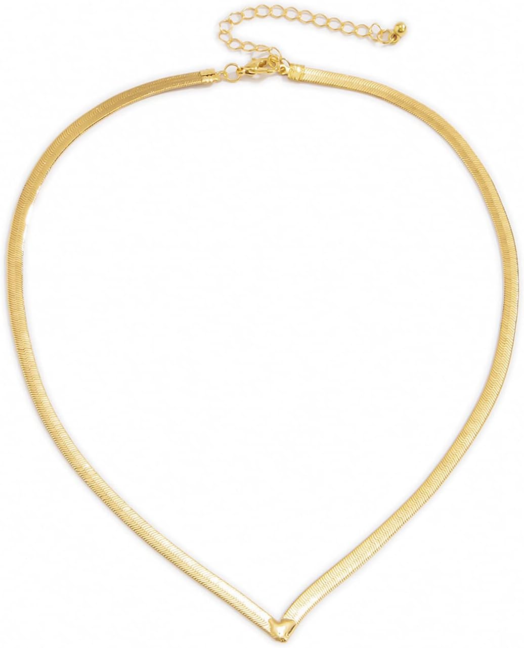 Minimalist Gold Silver Plated Flat Snake Chain Choker Necklace Punk Vintage V-shaped Short Collar Clavicle Necklace Dainty Thin Slider Choker for Women Hip Hop Jewelry-A gold