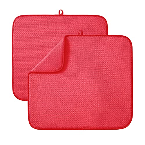 Image of Microfibre Drying Mat for Kitchen Dish Drying Drainer Mat Absorbent Drying Mat Washing Up for Glass, Plate & Cup 16inch x 18inch 2 Pack (Red)