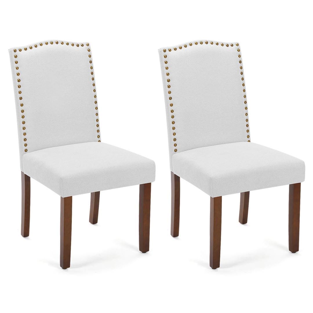 kitchen chairs set of 2 modern upholstered fabric seat with nailhead trim and ergonomic lumbar support for living room and rustic farmhouse dining area, grey