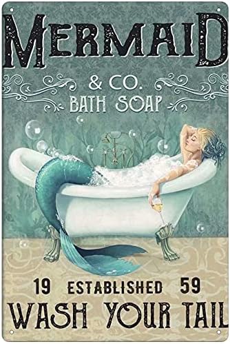 Geuuki Metal Signs Mermaid Bath Soap Wash Your Tail Signs Vintage Signs Retro Aluminum Tin Sign for Kitchen Office Garden Bar Cafe Decor 8x12 Inches