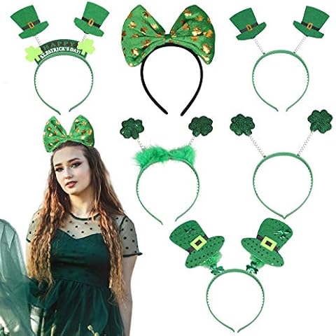 LOPOTIN 6Pcs St Patrick's Day Headbands St Patricks Clover Hair Hoops Furry Shamrock Head Band Green Irish Accessories for Women Girl Leprechaun Party Decoration Supplies Cover