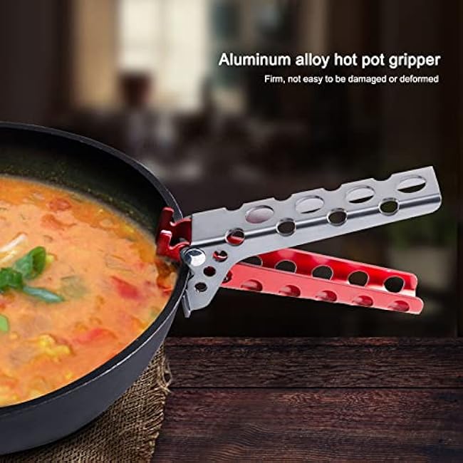 CHICIRIS Hot Plate Gripper, Clip Pans, Hot Pot Tongs, Pan Bowl Gripper Clips, Aluminum Alloy Anti Scalding Retriever Tongs, Portable Cookware Holder Clamps for Camping, Home (Black and Red)