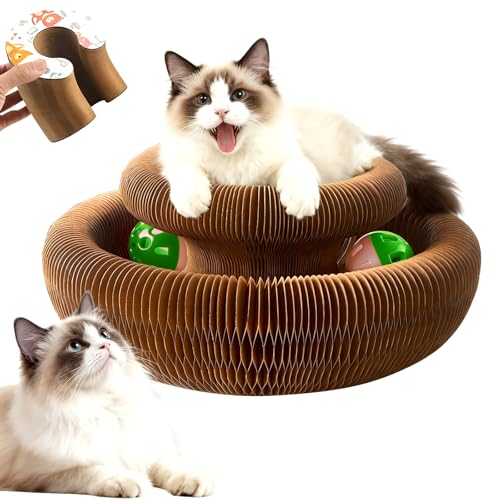 AURIVEE Tiragraffi Magic Organ per Gatti,Stile Infinito Reversibile Cartone Ondulato con Pista Pallina & Erba Gatta Pieghévole per Gioco & Graffi Gatti Domestici
