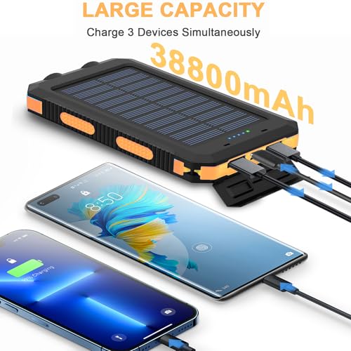Solar-Charger-38800mAh-Portable-Solar-Power-Bank-for-All-Cellphones-Waterproof-Battery-Pack-Outdoor-External-Backup-Power-Charger-Dual-USB-5V-OutputsLED-Flashlights-Perfect-for-Camping-Travel