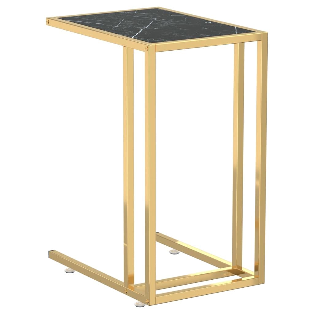 Stolik pomocniczy komputerowy z czarnego marmuru, 50 x 35 x 65 cm, płyta ze szkła hartowanego, złota rama, elegancki stół do salonu na przekąski i napoje, stabilny stół konsolowy