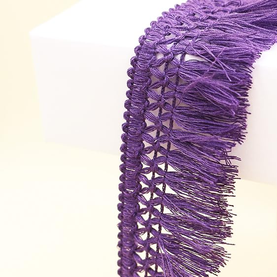 10 Yard 40mm/1.57 Inch Purple Vintage Knotted Cotton Fringe Tassels Trim, Boho Long Fringe Trim, for Drapery Curtain Pillow Carpet Lamp Crafts (Purple)