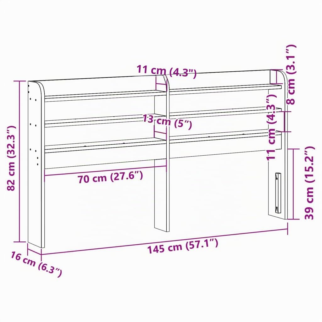 Refined Cabecero de Cama con estantes Madera Maciza de Pino 135 cm