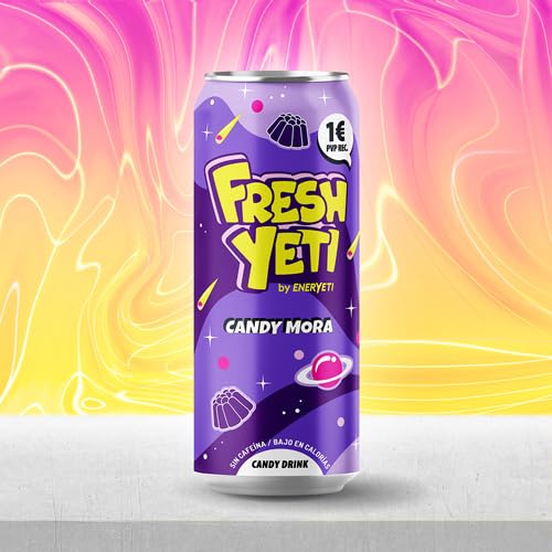 Bebida FreshYeti Sabor CANDY MORA - 24 Latas de 500 ml - SIN CAFEINA - Bebida Refrescante FreshYeti CANDY MORA