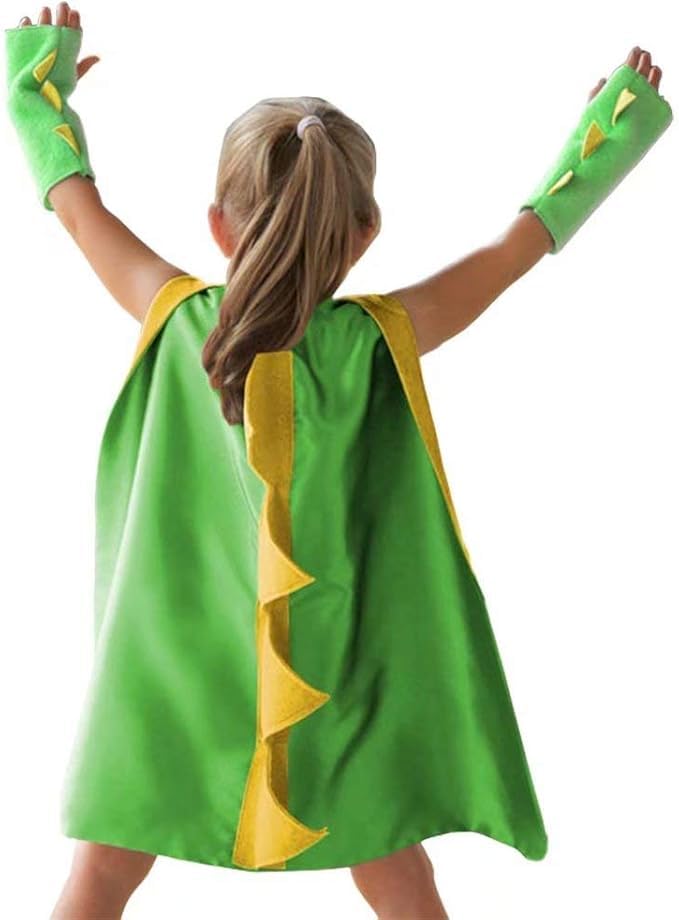 Purfex Kids Dragon & Dinosaur Costume Set Premium Satin Cape with Gauntlets Dress Up Cloak for Boys & Girls (Ages 38) Book Character Day Halloween Birthday Party Cosplay