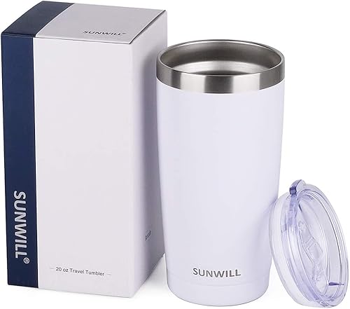 Miniatura 4 de SUNWILL - Vaso térmico de acero inoxidable aislado al vacío de doble pared y con tapa deslizante a prueba de salpicaduras, de 20 onzas, duradero,