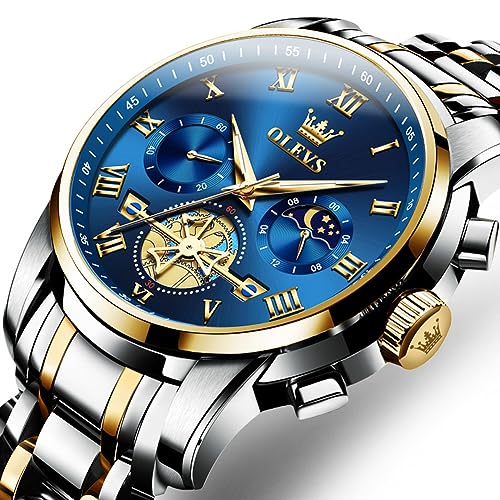 OLEVS-chronograph-Mens-Stainless-Steel-Watch-Blue-Dial-Silver-Colored-Strap