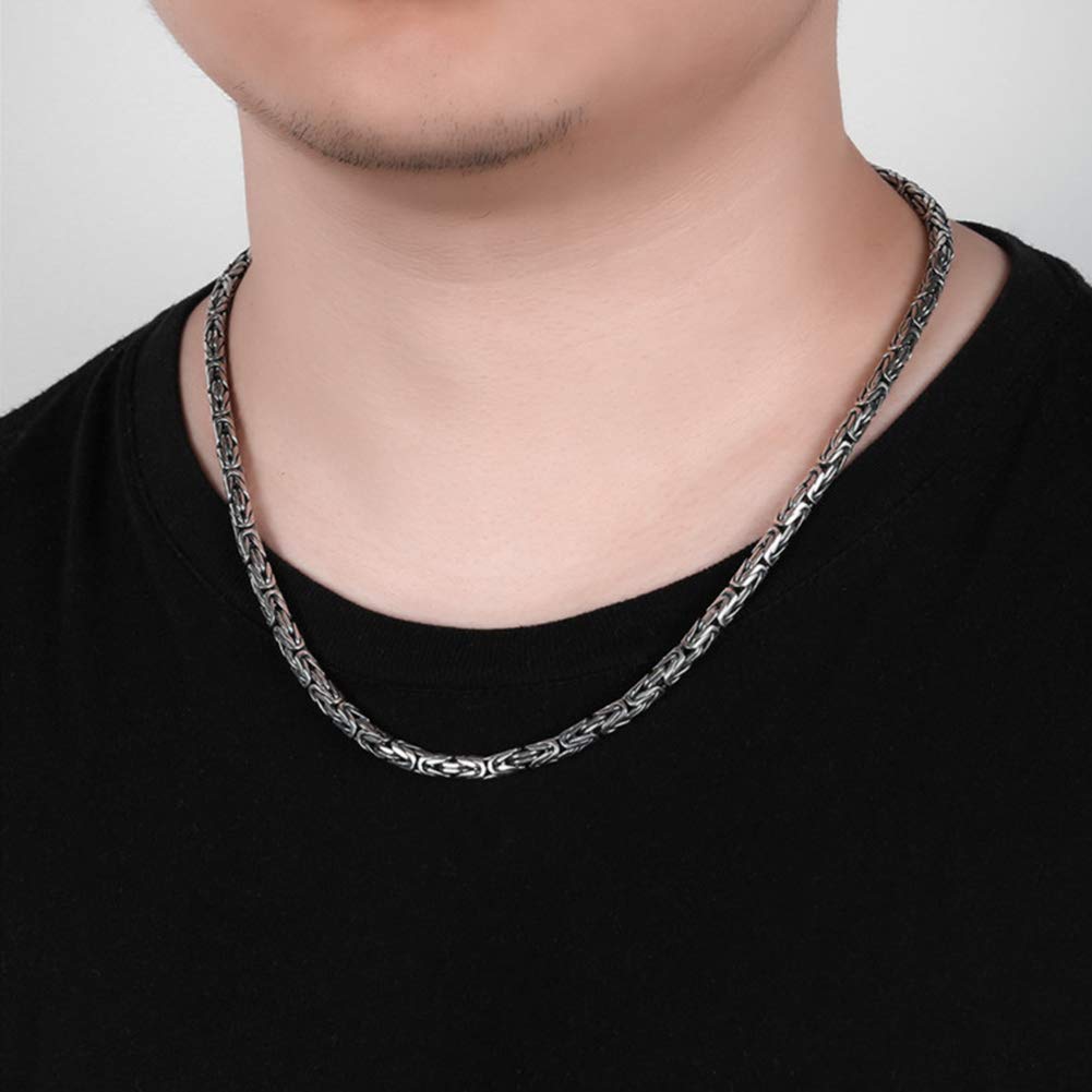 925 Sterling Silber Schmuck, Herren Vintage Handgefertigte Quadratische Byzantinische Königskette, Nordische Wikinger Mythologie Drachenkopf Talisman Halskette