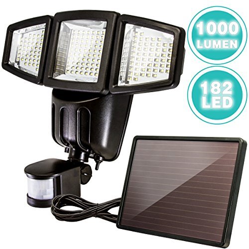 ANKO Solar Powered Motion Sensor Light, 182 LED 1000 Lumen Adjustable Head IP44 Waterproof Outdoor Security Light with 3 Control Dials for Patio, Deck, Yard, Garden, Driveway, etc