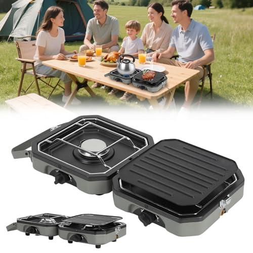 Eikuavons Gaskocher mit Grillplatte, Faltbarer Camping Gasgrill,...
