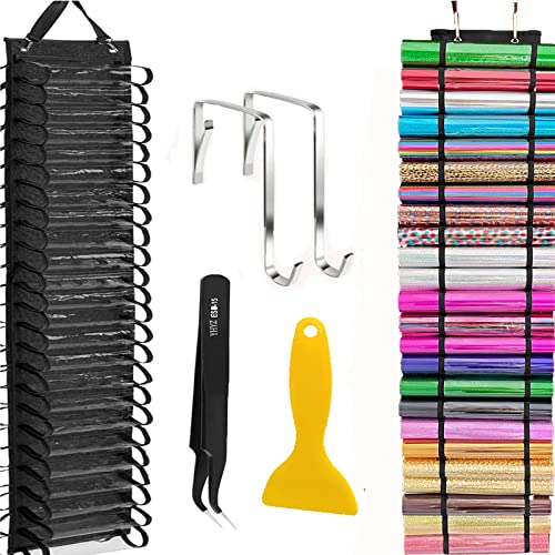 Amremsu 48 Compartments Vinyl Roll Storage Vinyl Roll Holder Organizer VinylStorage Rack Wall Mount/Over The Door for Craft Room Organizers and Storage LengthenedBlack