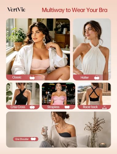 Image of Vertvie Womens Strapless Bra Jelly Push Up Seamless Bandeau Bra Wireless Non Slip Silicone Tube Top Bras Padded Bralette
