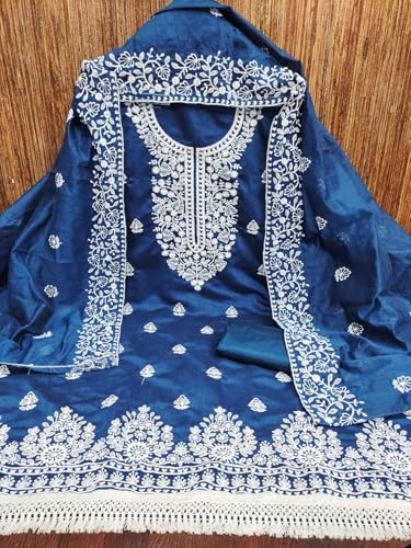 Image of Y2Y Women's Heavy Cotton Embroidery Work Unstitched Salwar Suit Dress Material With Chanderi Work Dupatta (Free Size Multi Color)