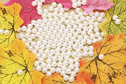 Shapenty Plastic No Holes Round Pearl Beads Bulk for Vase Filler Table Scatter Wedding Birthday Party Home Decoration Lipstick Eyeliner Makeup Brush Holder Art Craft Beads, 1000PCS (Ivory, 6mm)